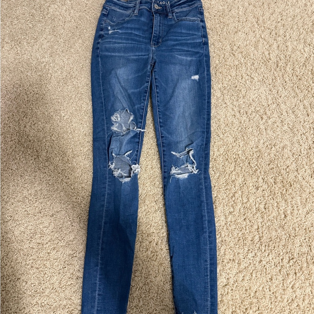 American Eagle Outfitters Dark Blue Ripped Skinny Jeans